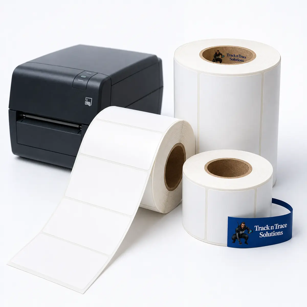 Blank barcode labels and thermal label rolls for label printers