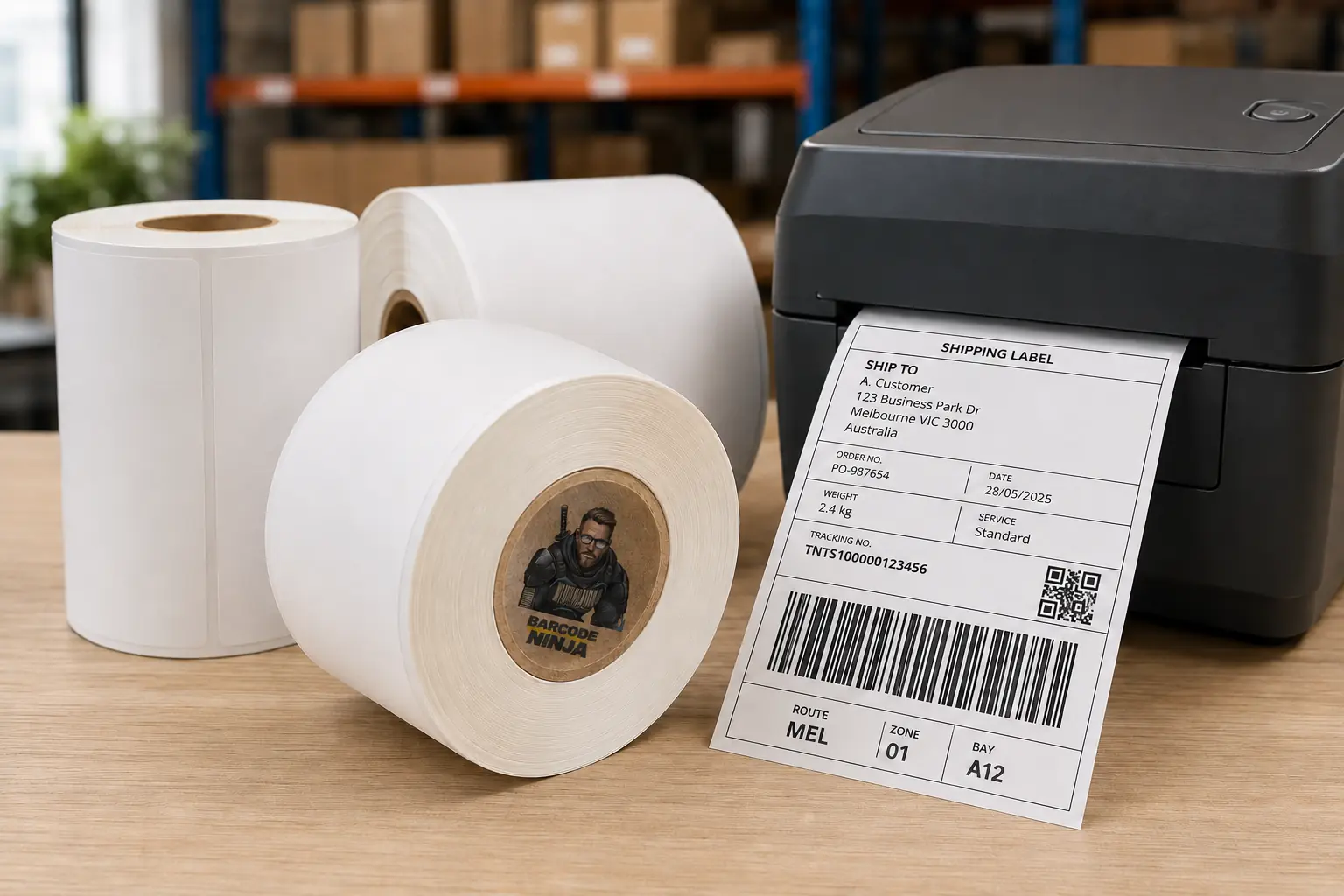 Blank 4×6 shipping label rolls with a direct-thermal label printer
